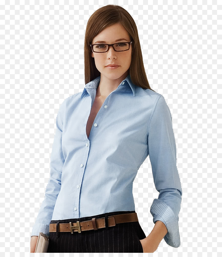 Mujer En Camisa Azul，Anteojos PNG