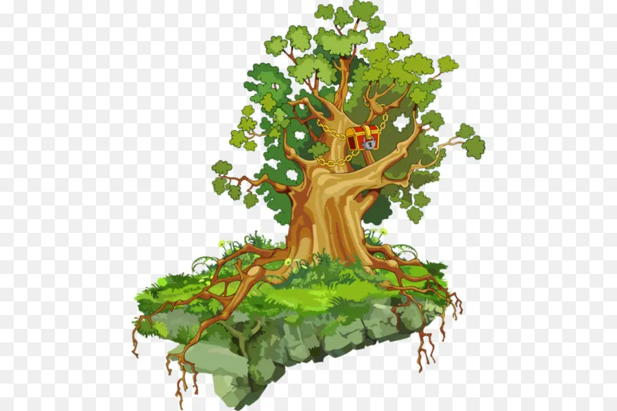 Árbol Con Cofre Del Tesoro，Bosque PNG