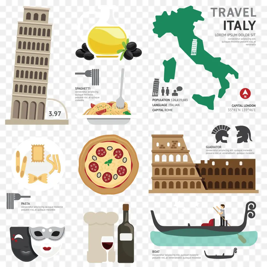 Iconos De Viaje De Italia，Italia PNG