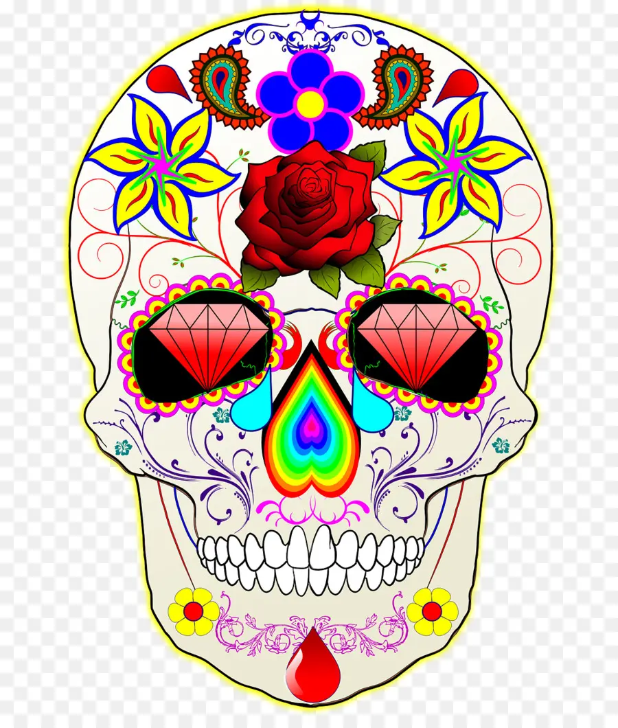 Calavera Decorativa，Flores PNG