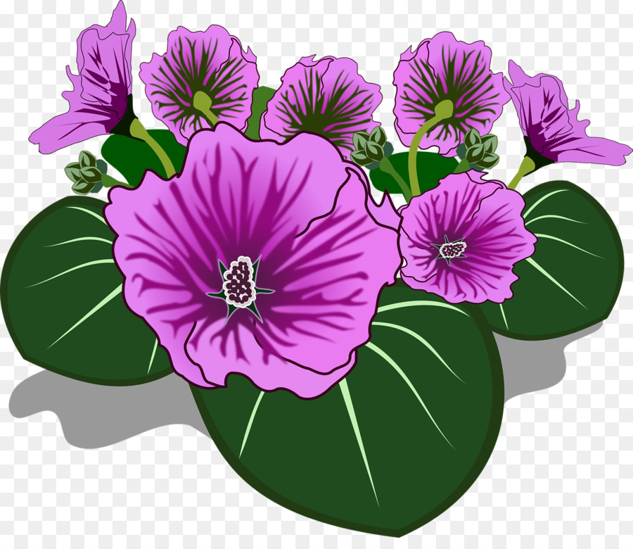 Flores Moradas，Hojas Verdes PNG