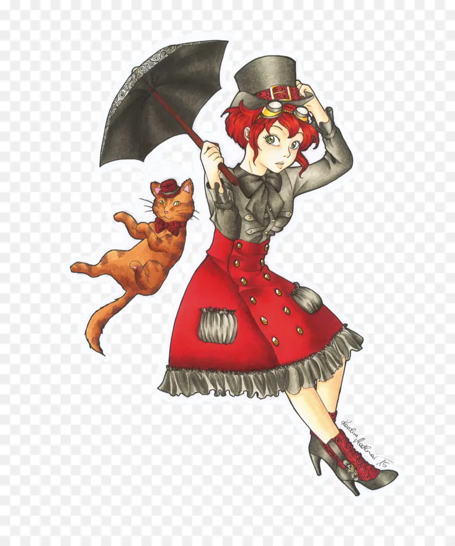 Chica Steampunk，Gato PNG