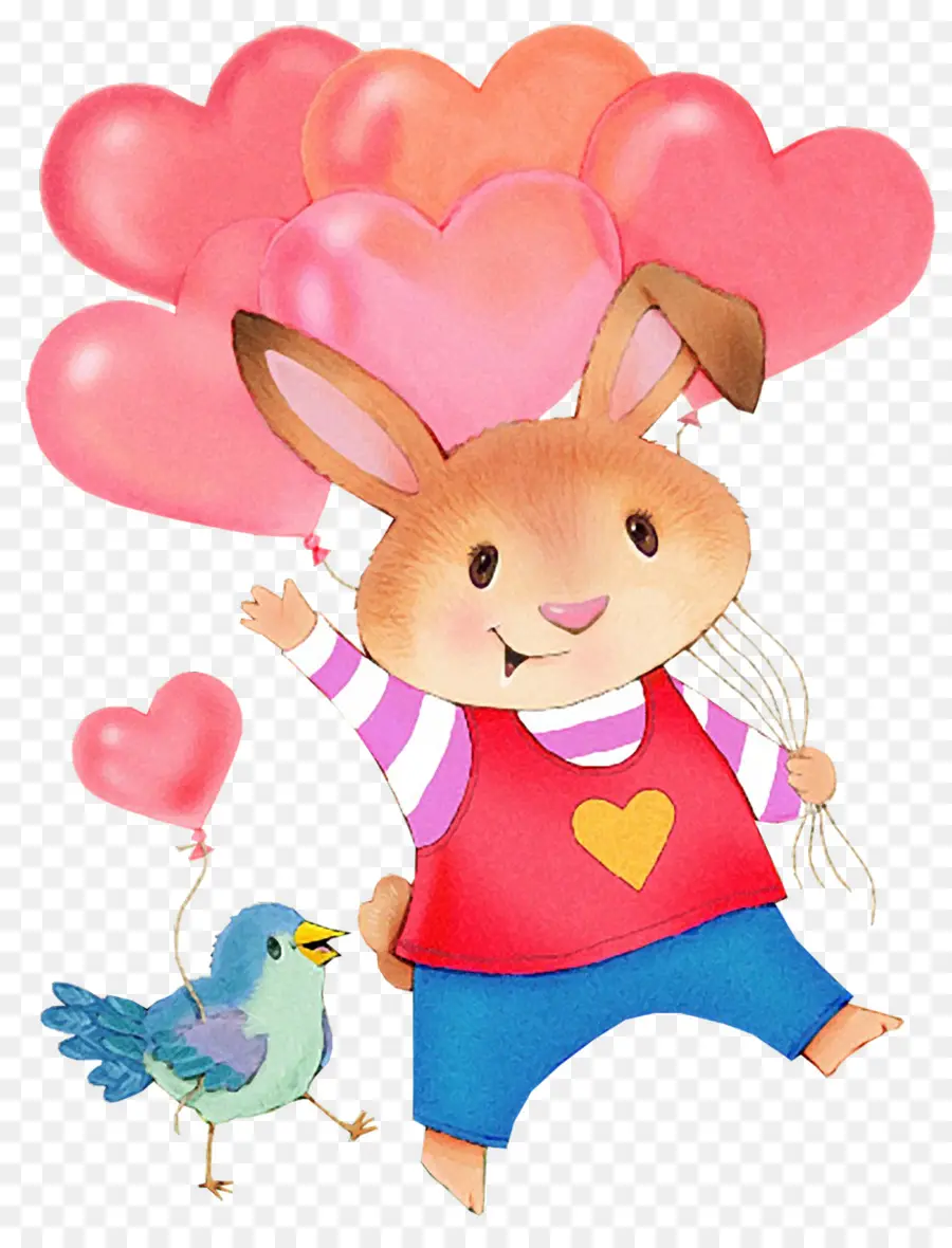 Conejito De Dibujos Animados Con Globos，Globos De Corazon PNG