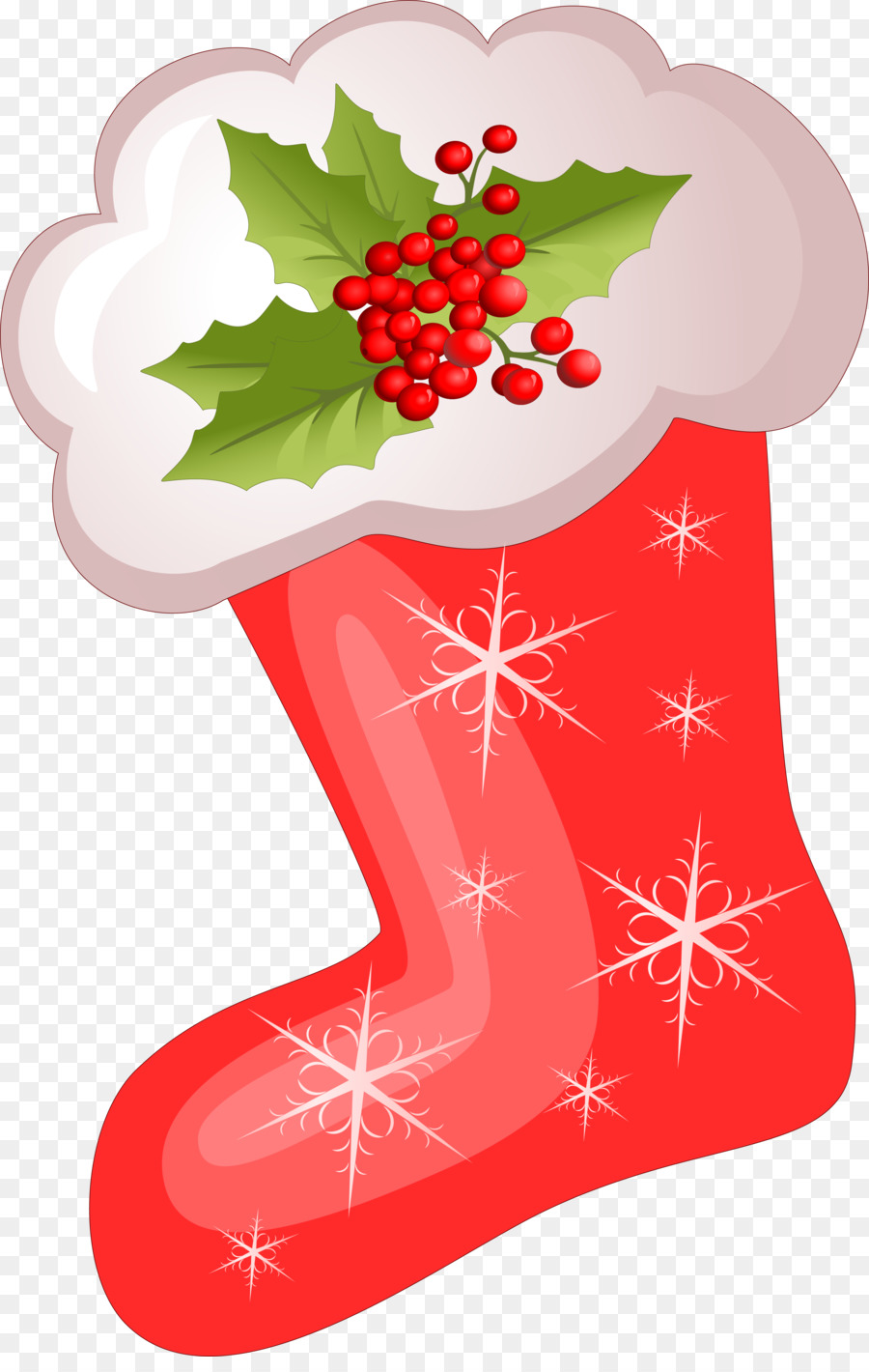 Calcetín Navideño Rojo Con Copos De Nieve，Decoración PNG