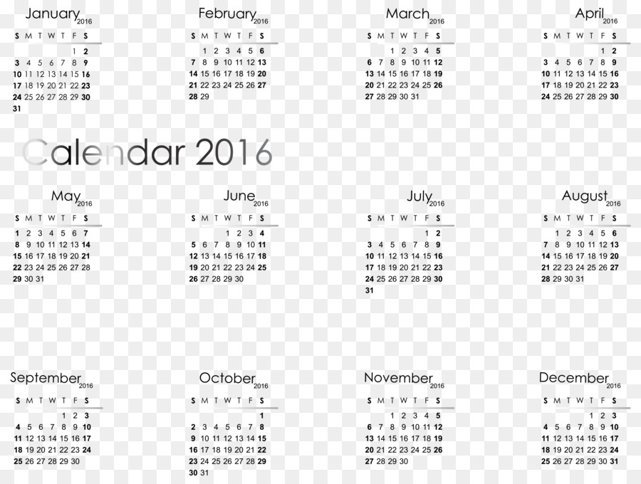 Calendario 2016，Año PNG