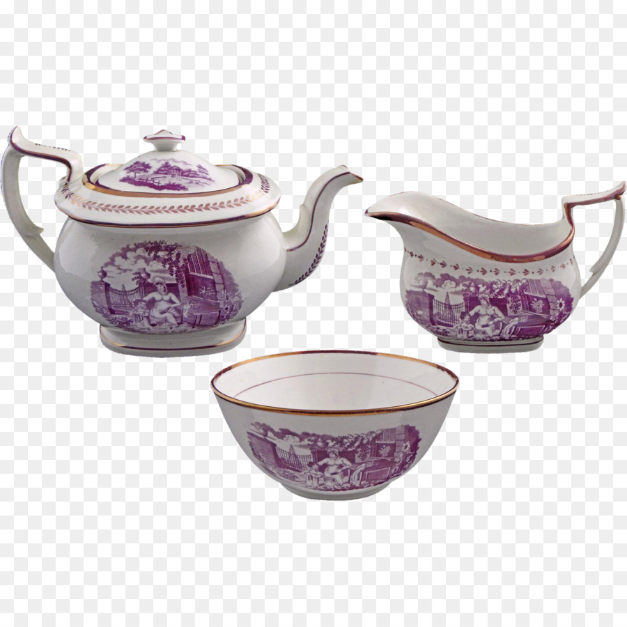 Juego De Té Vintage Con Diseño Morado，Tetera PNG