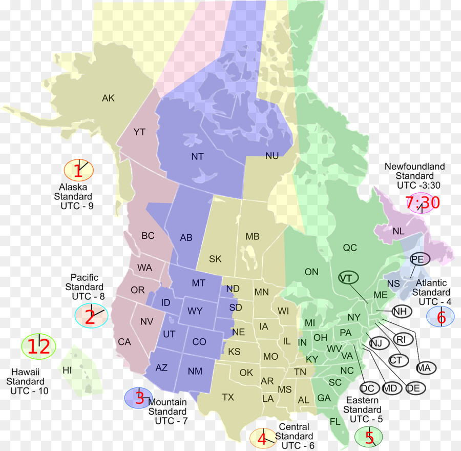 Mapa De Zona Horaria，Canadá PNG