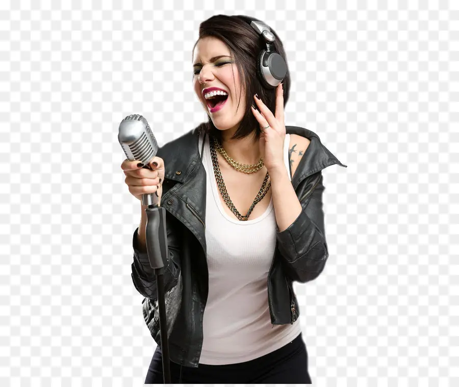 Mujer Cantando，Micrófono PNG