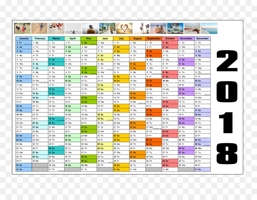 Calendario 2018，Año PNG