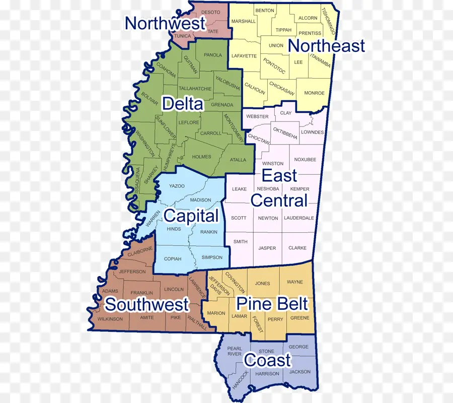 Mapa De Misisipi，Regiones PNG