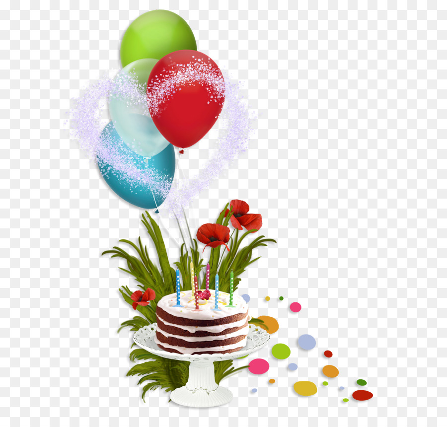 Pastel De Cumpleaños Y Globos，Pastel PNG