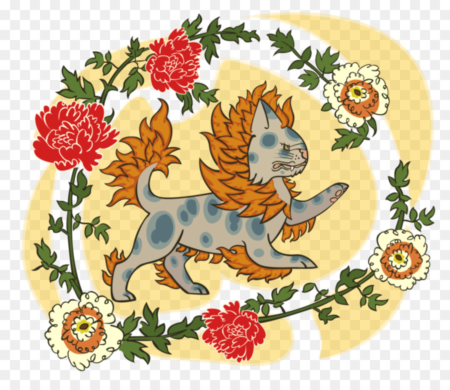 Diseño Floral，Perro PNG