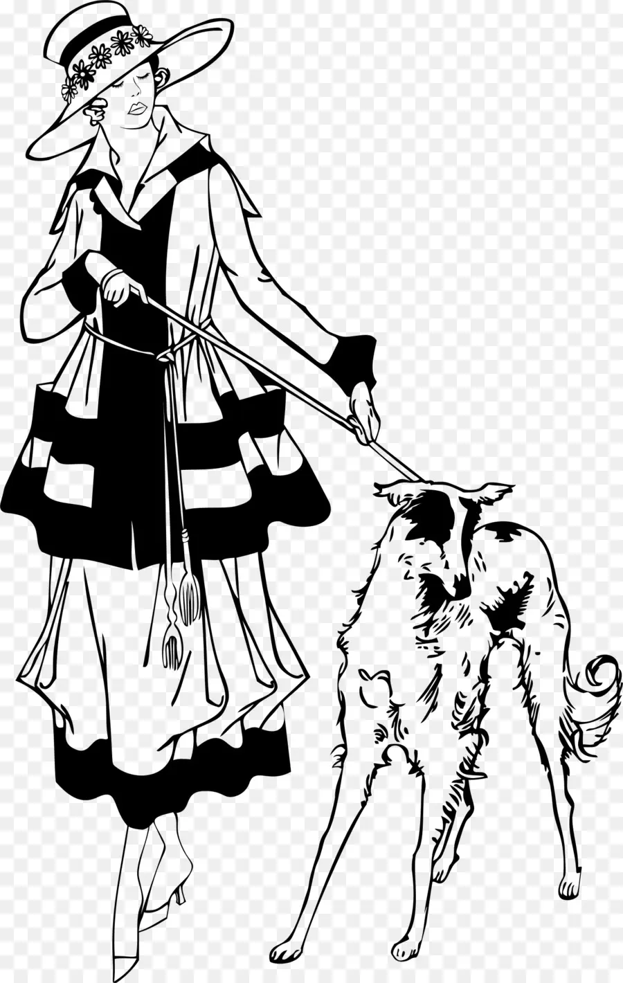 Mujer Con Perro，Caminando PNG