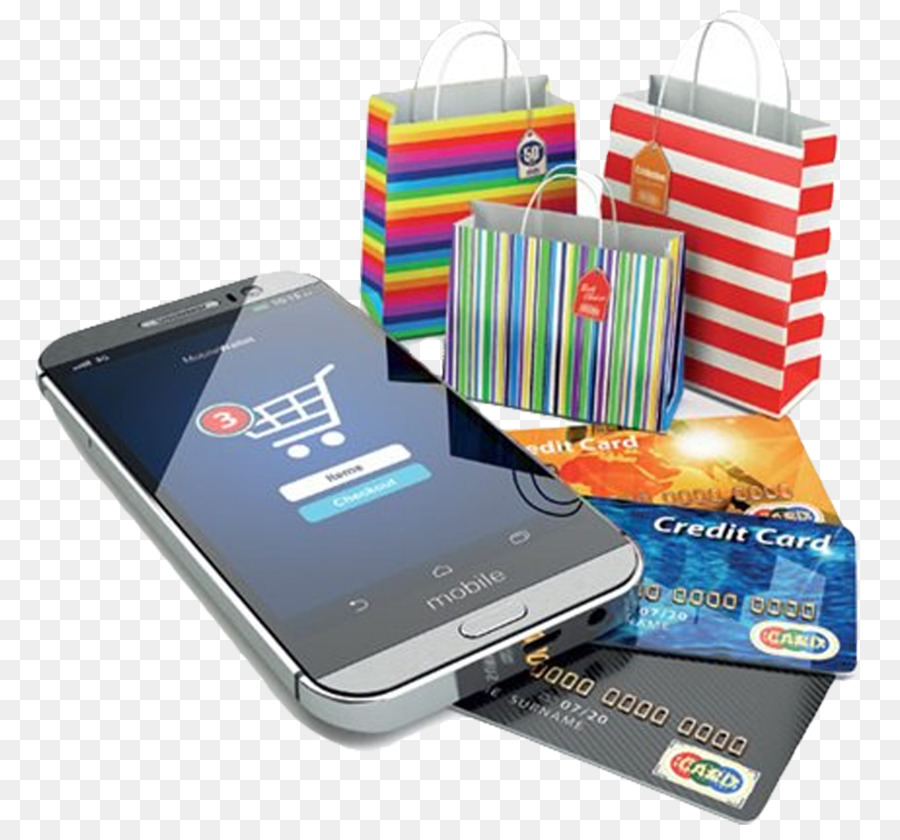 Smartphone Con Bolsas De Compras，Tarjetas De Credito PNG