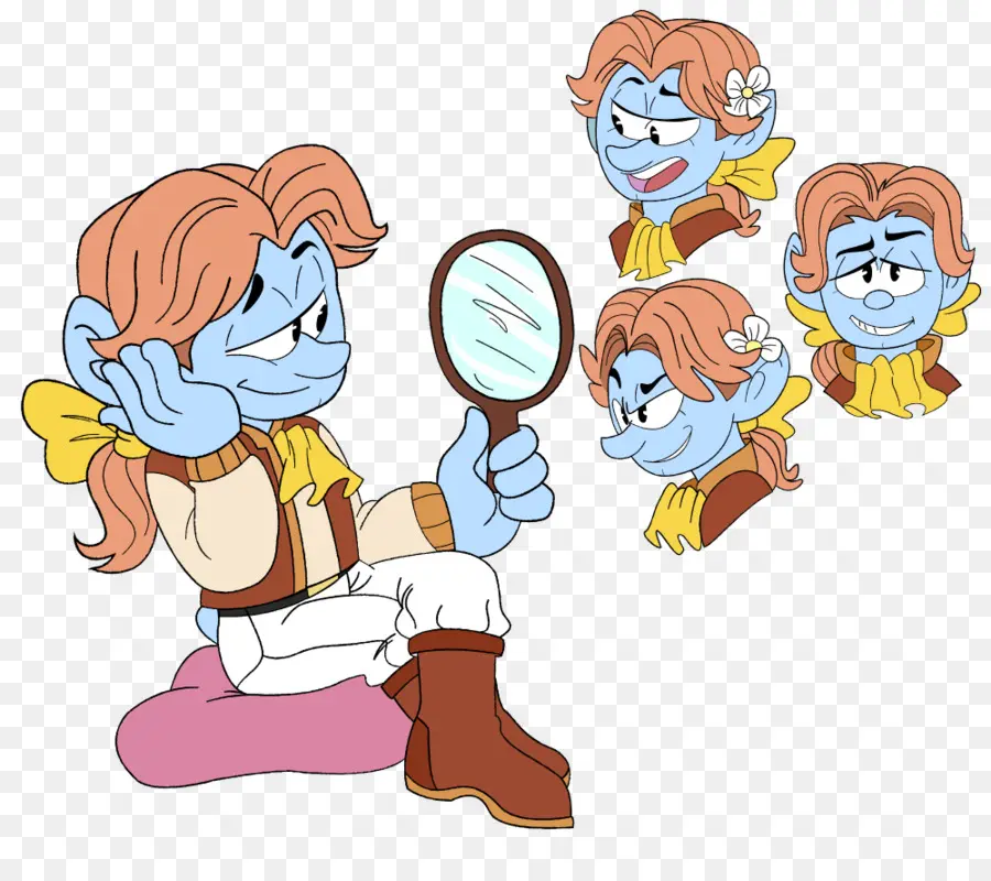 Personaje De Dibujos Animados Azul，Espejo PNG