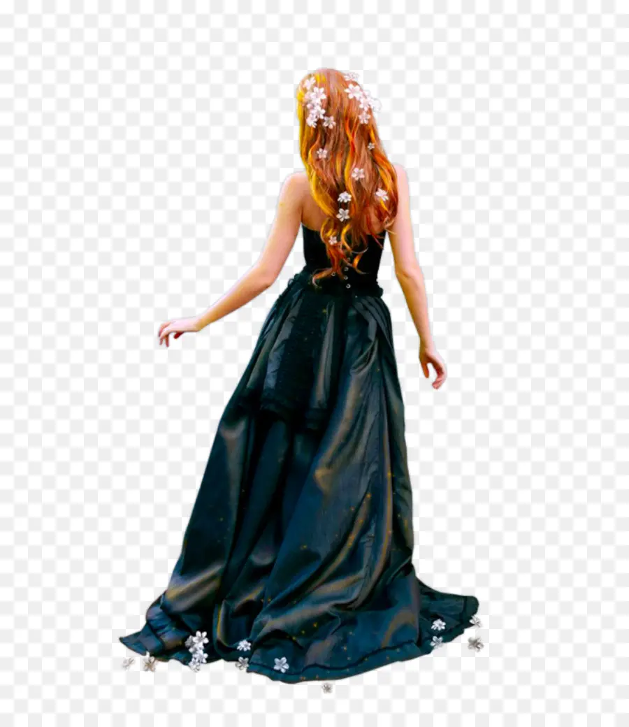 Mujer En Vestido Negro，Pelo Rojo PNG