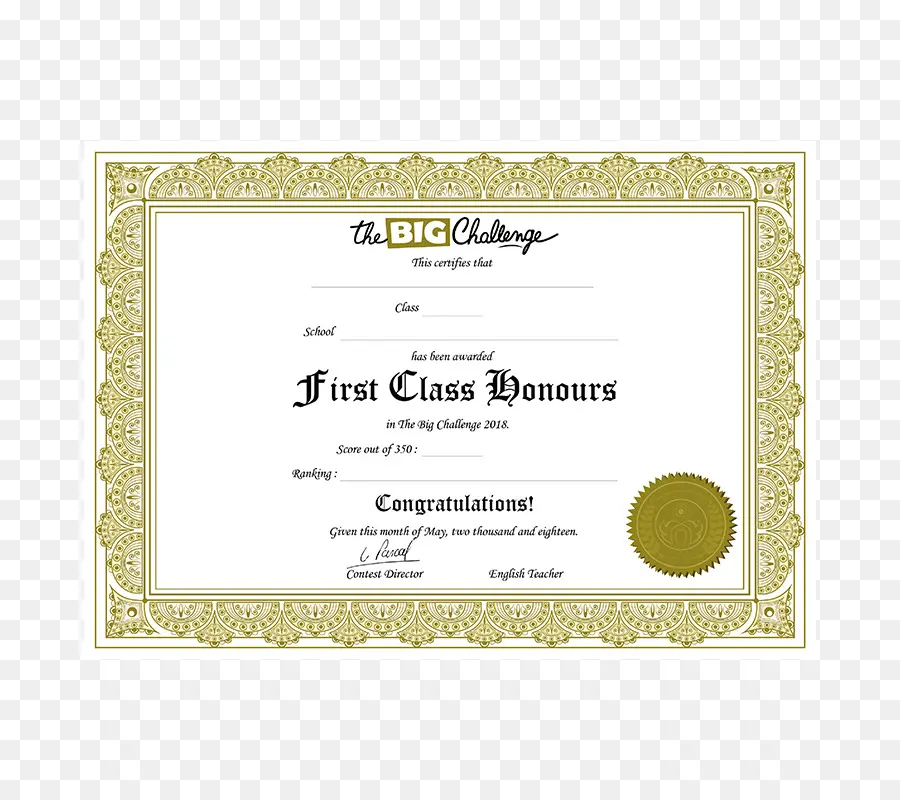 Certificado De Honores De Primera Clase，Otorgar PNG