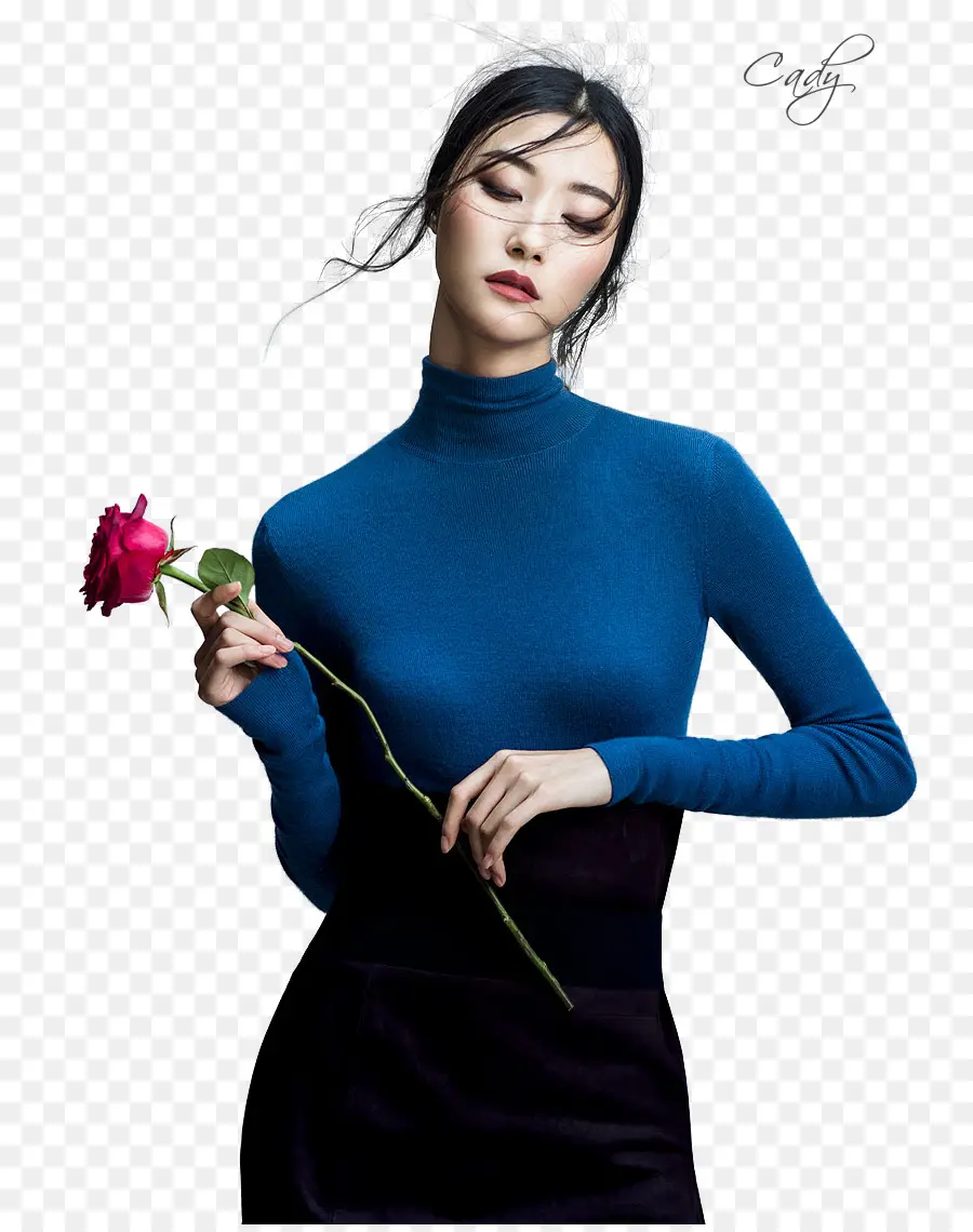 Mujer Con Rosa，Flor PNG