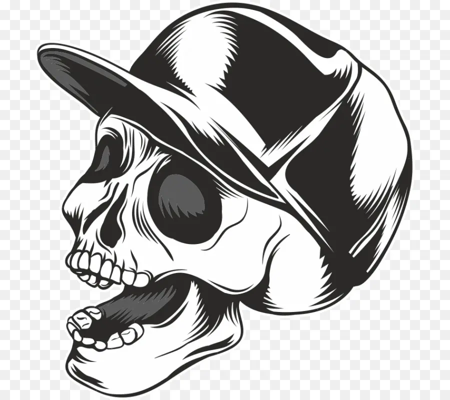 Calavera Con Gorra，En Blanco Y Negro PNG