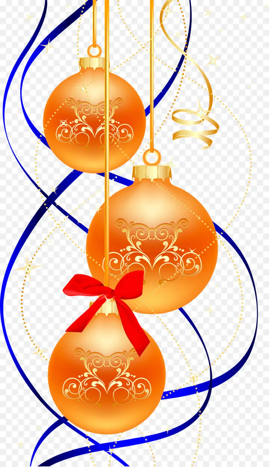 Adornos Navideños Rojos，Cintas Doradas PNG