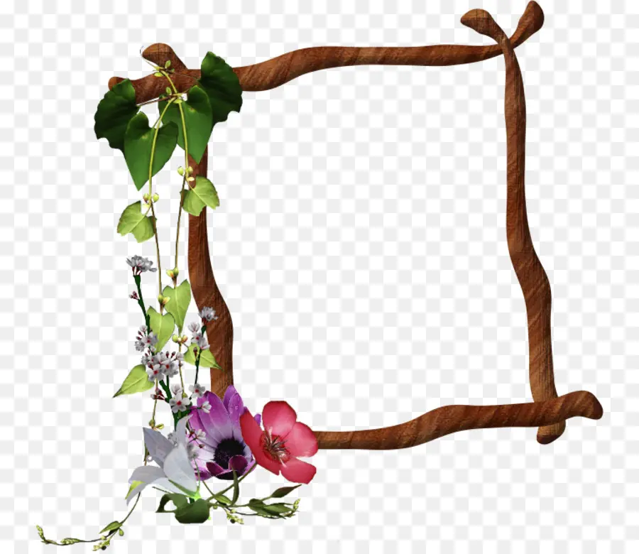 Marco De Madera Con Flores，Decorativo PNG