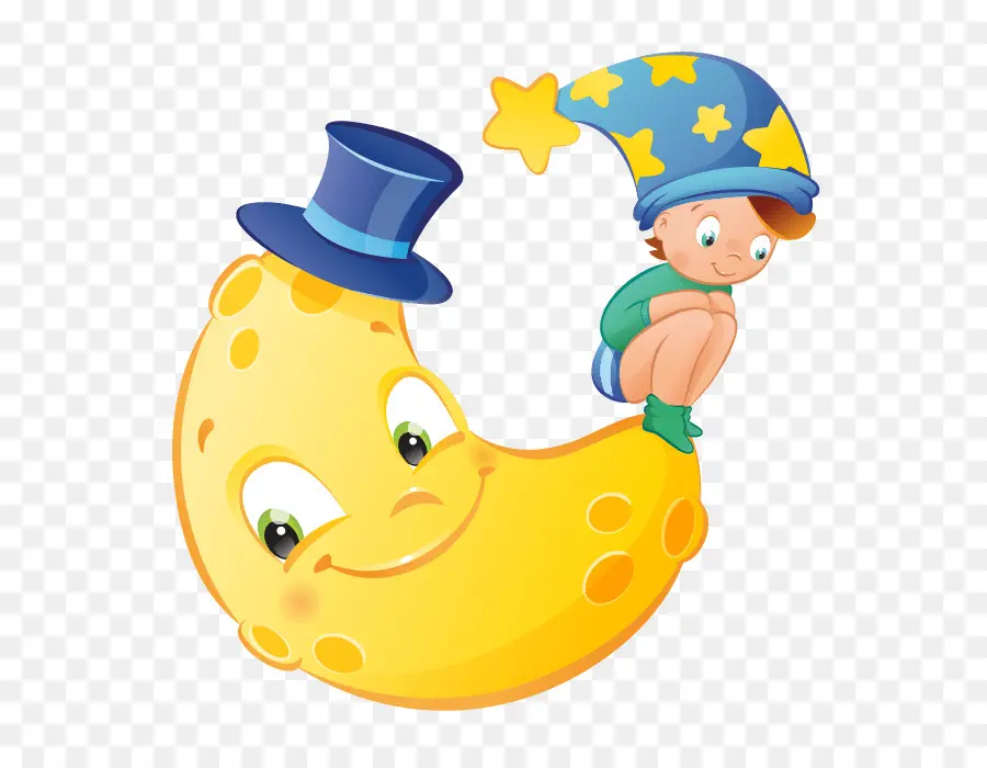 Luna De Dibujos Animados Y Niño，Sombrero PNG