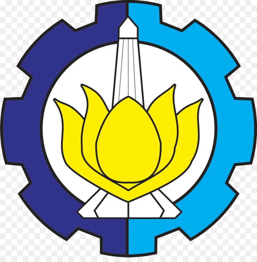 Emblema De Flor Amarilla，Engranaje Azul PNG