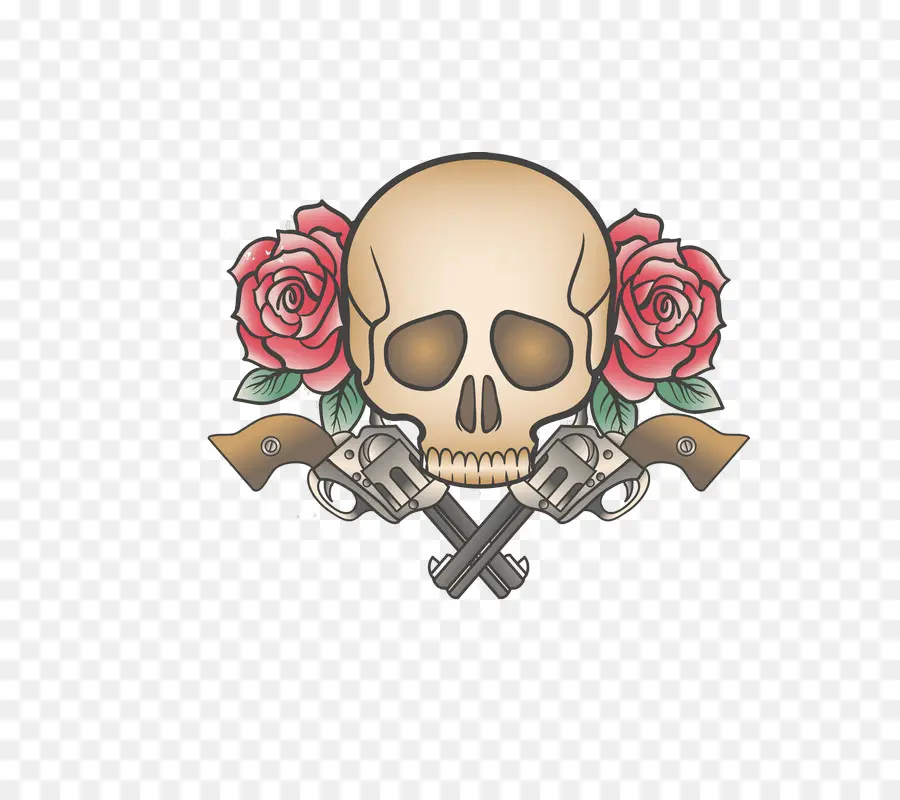 Calavera Con Pistolas Y Rosas，Cráneo PNG