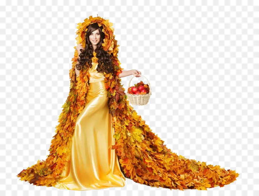 Mujer En Vestido De Otoño，Otoño PNG