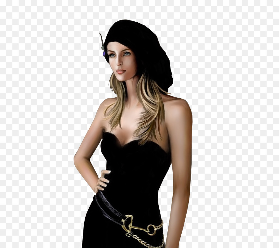 Mujer En Vestido Negro，Moda PNG