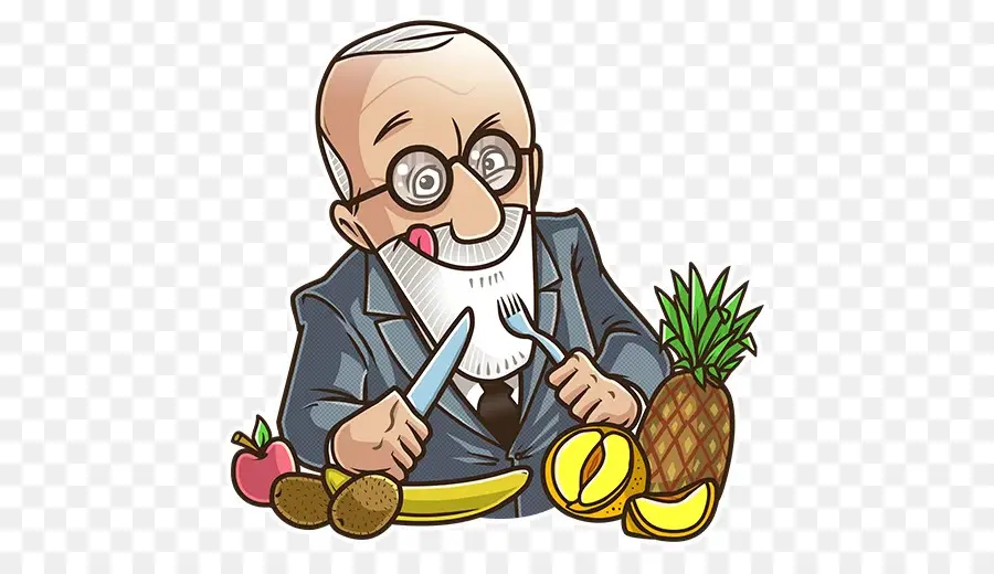 Hombre De Dibujos Animados Con Frutas，Comiendo PNG