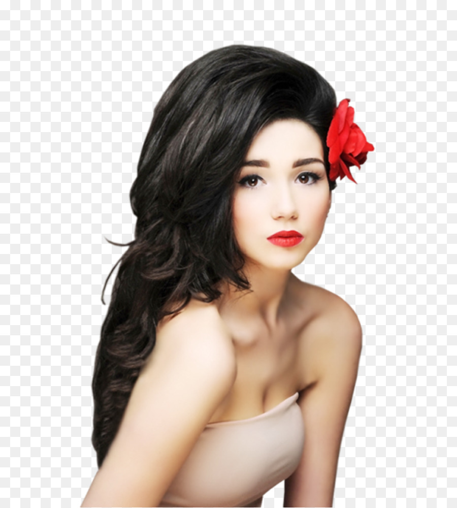 Mujer Con Flor Roja，Cabello PNG