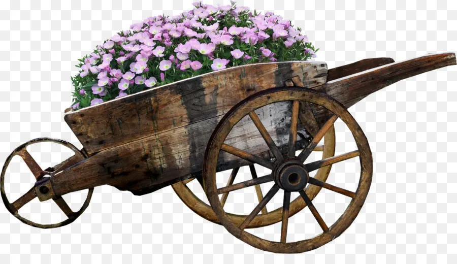 Carro De Madera Con Flores，Jardín PNG