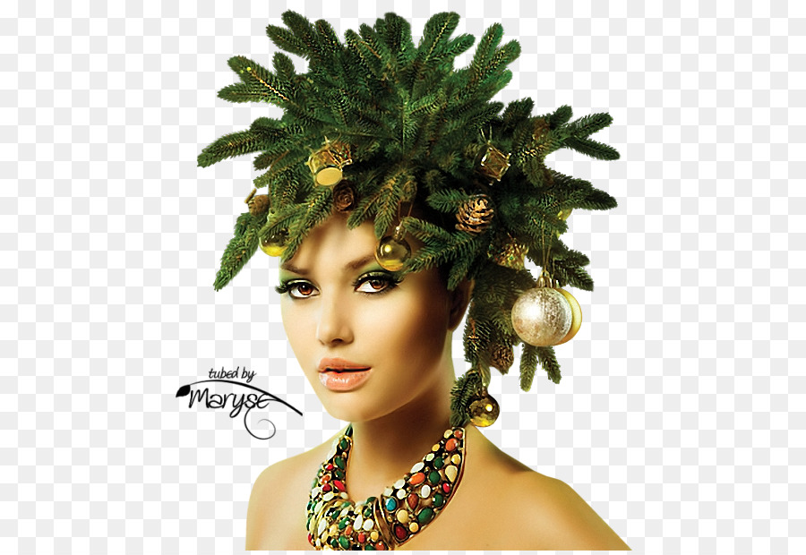 Mujer Con Pelo De árbol De Navidad，Modelo PNG