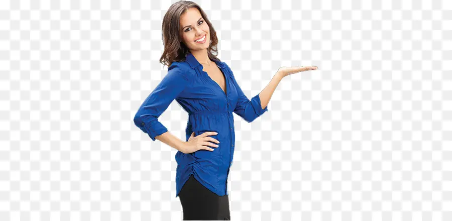 Mujer En Camisa Azul，Sonriente PNG