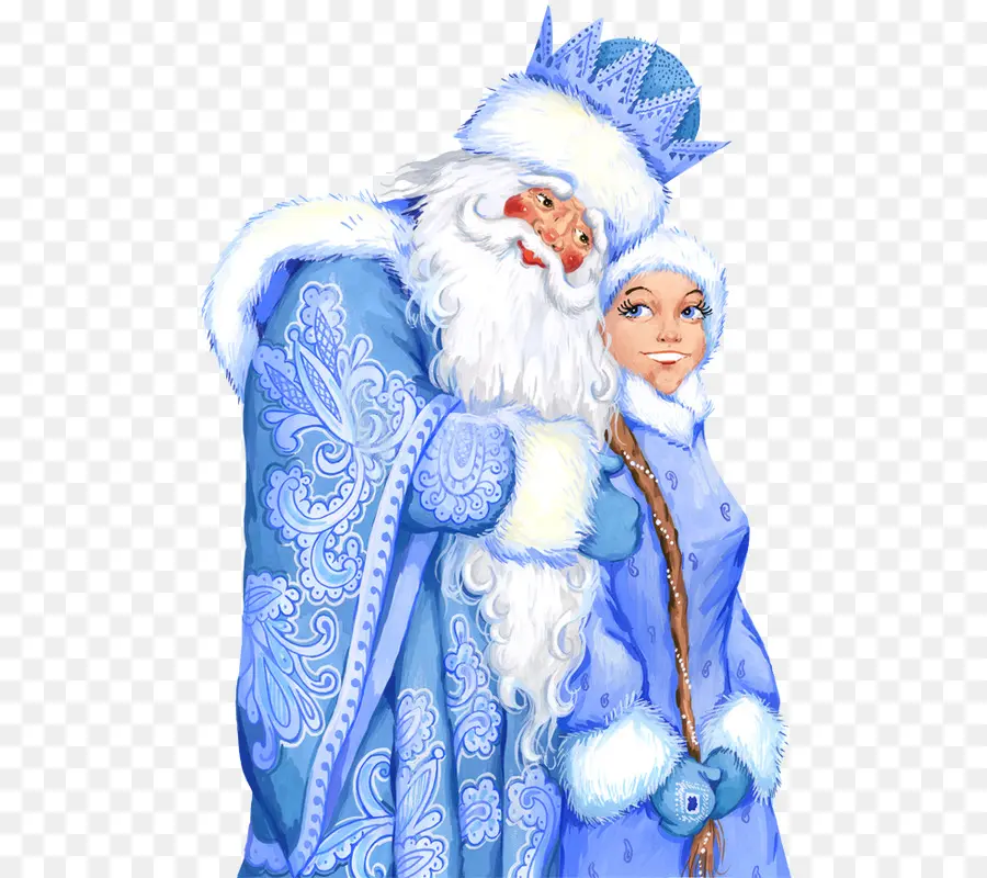 Santa Azul Y Niña，Invierno PNG