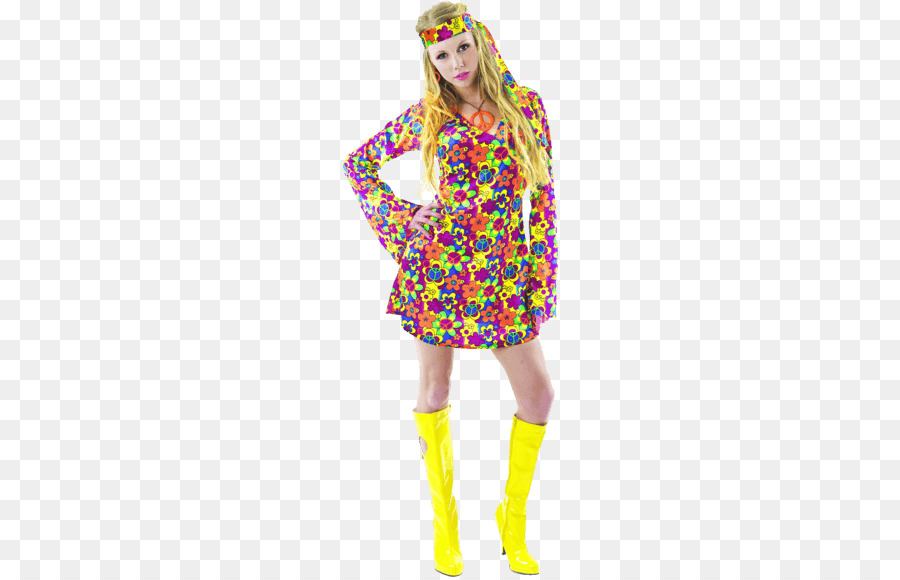 Vestido Floral Colorido，Botas Amarillas PNG