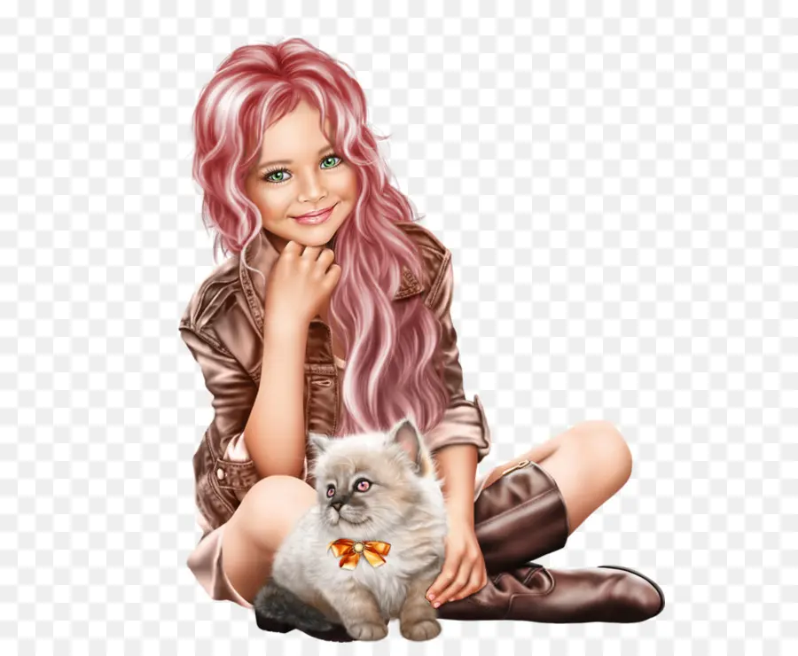 Niña Con Gato，Chica PNG