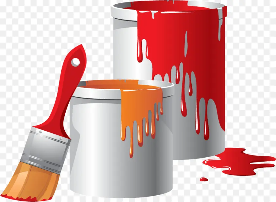 Latas De Pintura Y Pincel，Cuadro PNG