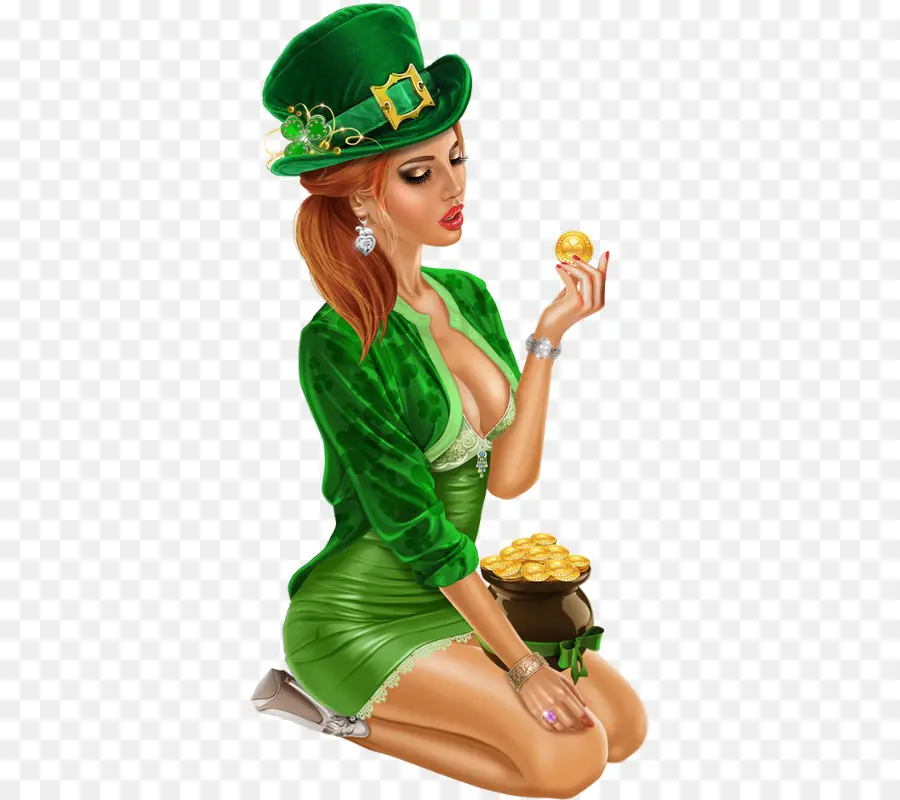 Duende Femenino Con Monedas De Oro，Día De San Patricio PNG