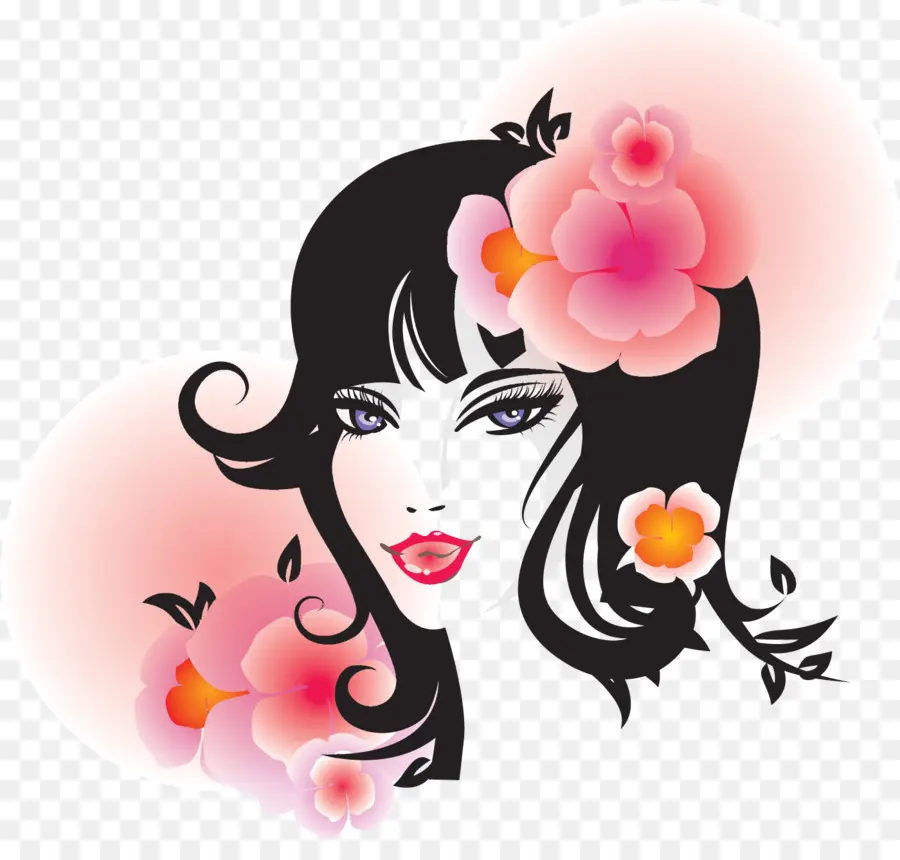 Mujer Con Flores，Rostro PNG