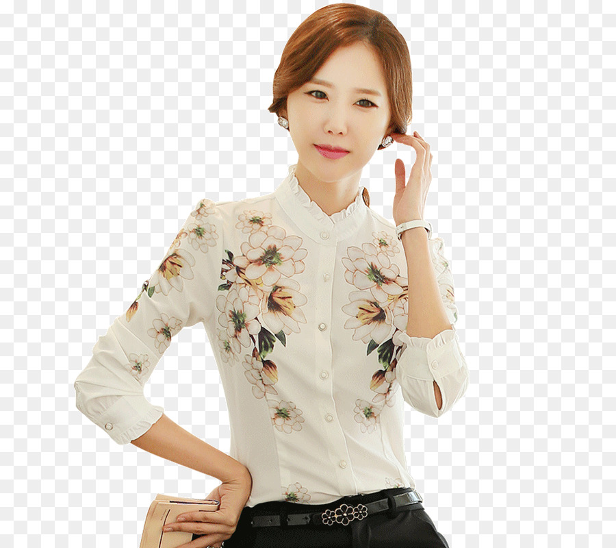 Mujer En Camisa Floral，Moda PNG