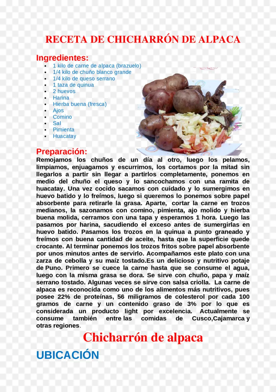 Alpaca，Receta PNG