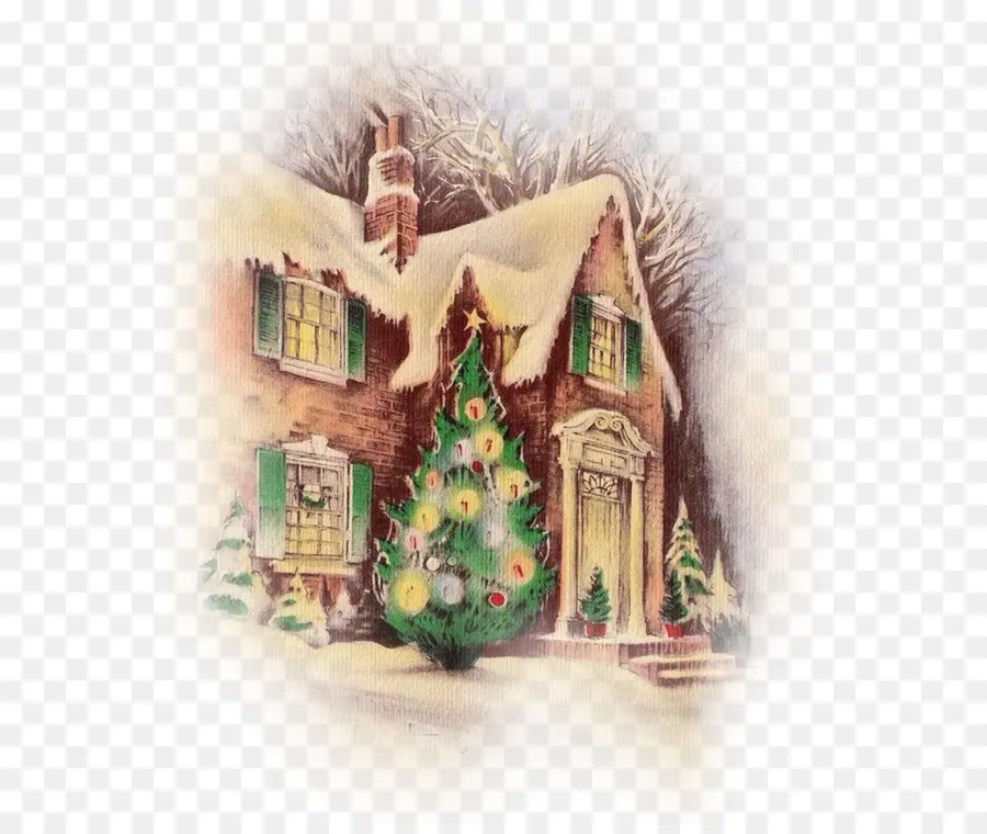 Casa Nevada Con árbol De Navidad，Navidad PNG