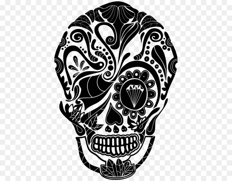 Calavera Decorativa，En Blanco Y Negro PNG