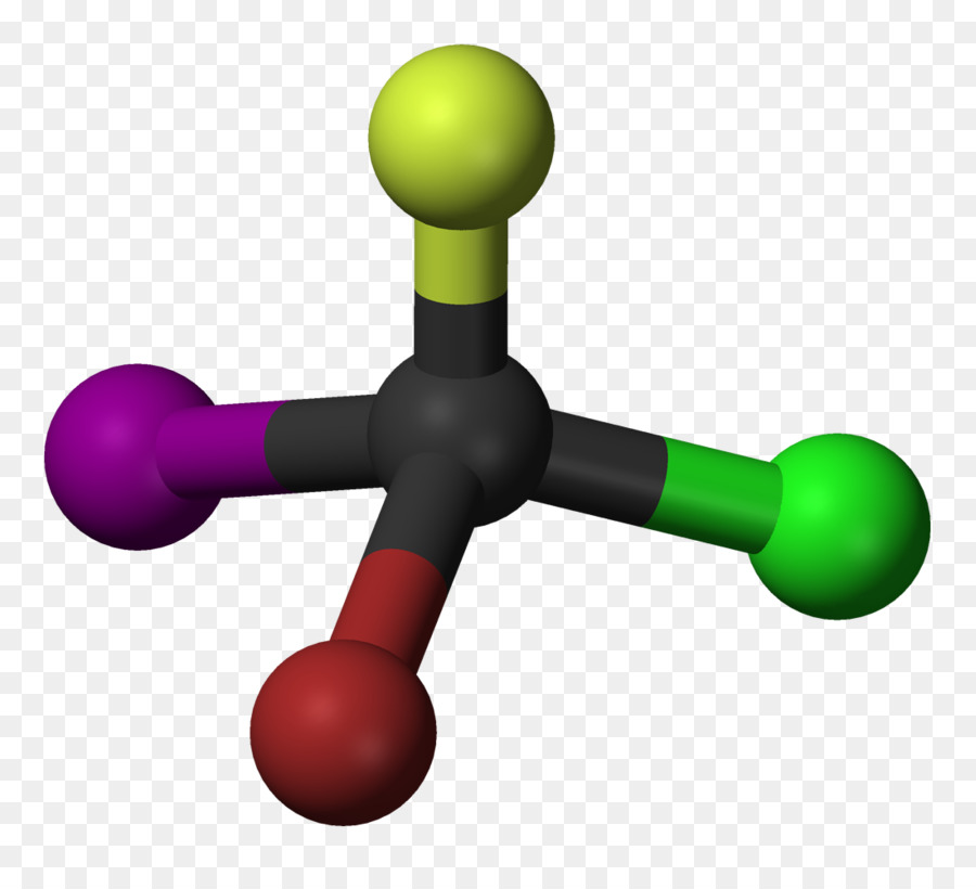 Ballandstick Modelo，Bromochlorofluoroiodomethane PNG