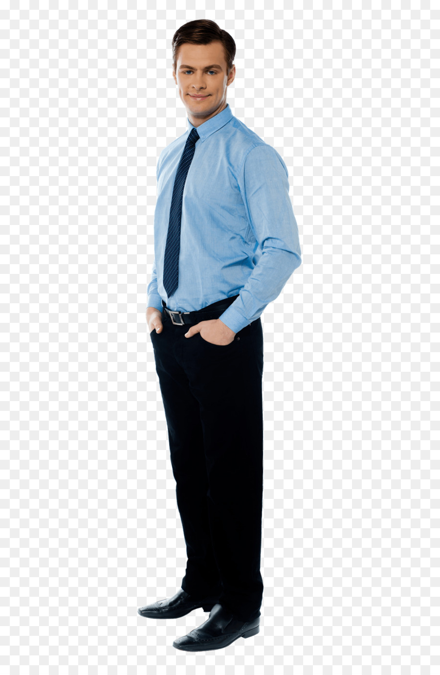 Hombre Con Chaleco，Camisa Azul PNG