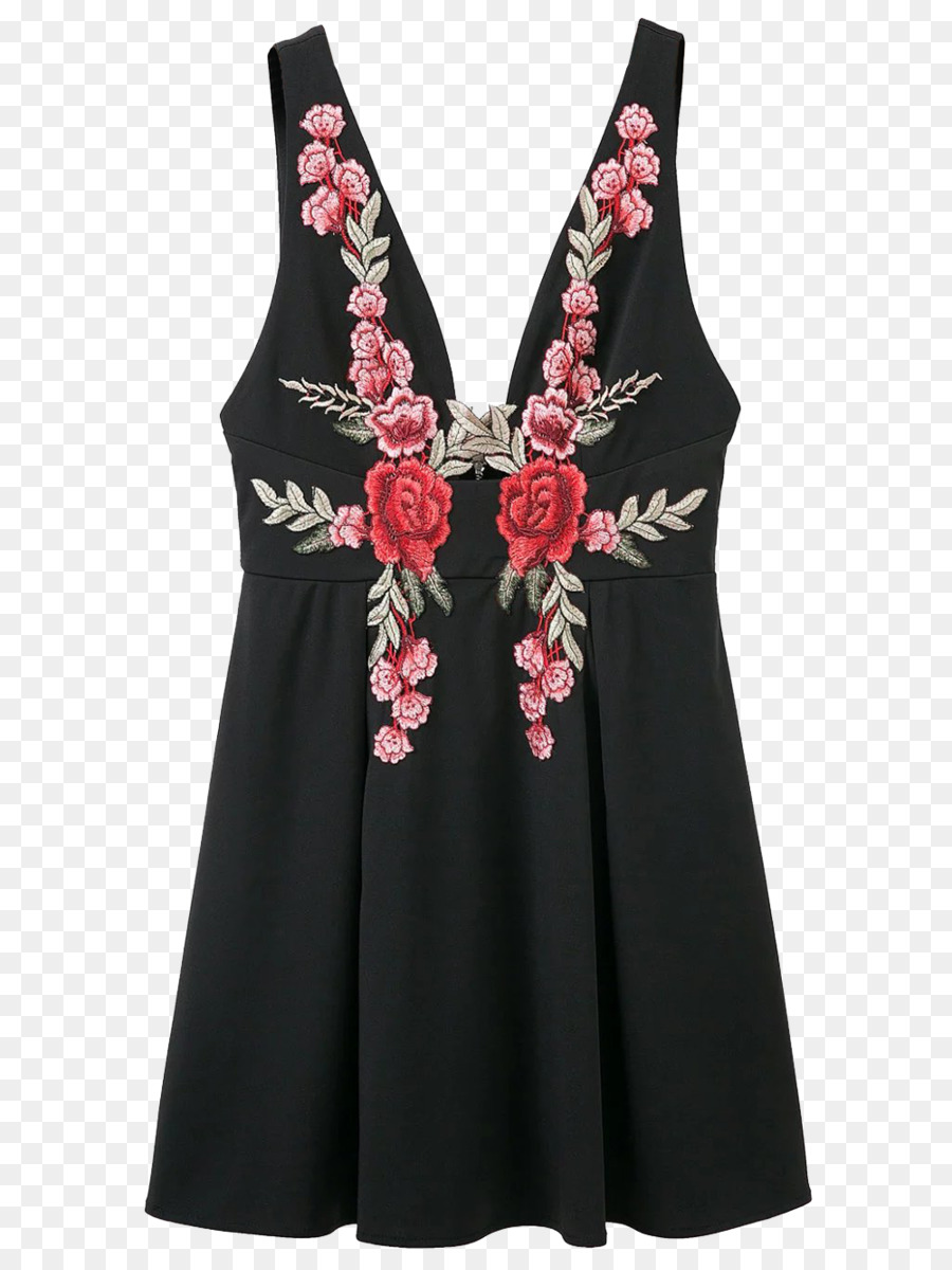 Vestido Negro Con Bordado Floral，Vestido PNG