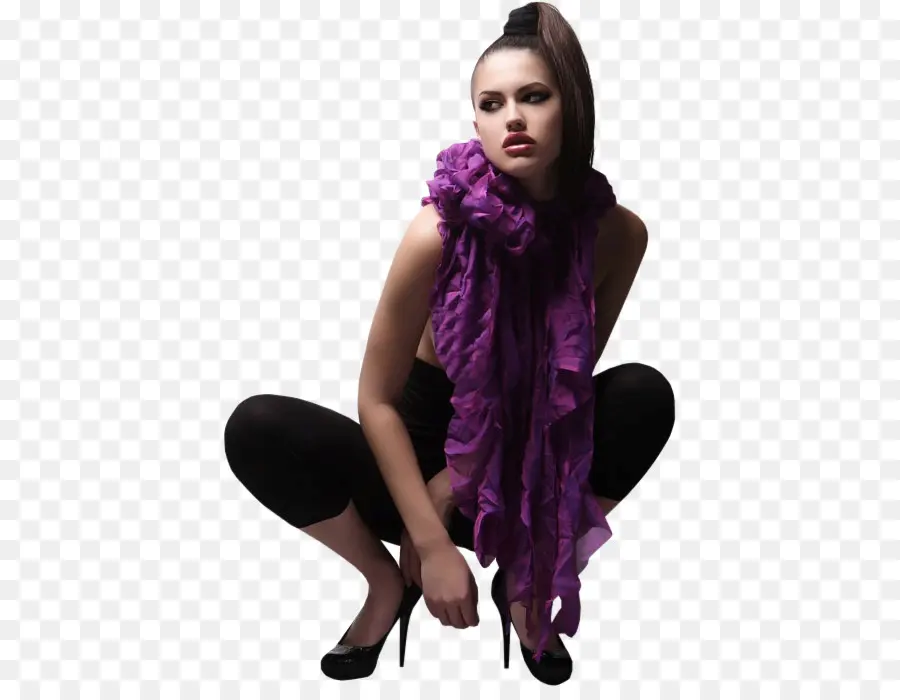 Mujer Con Pañuelo Morado，Moda PNG