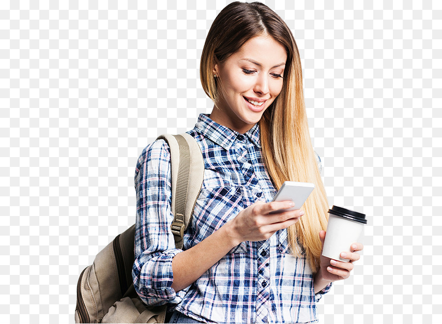 Mujer Con Teléfono Y Café，Mochila PNG